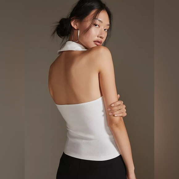 Anthropologie Maeve Quarter-Zip Halter Top Creamy White  XS Ribbed Knit. 17 - Picture 6 of 11